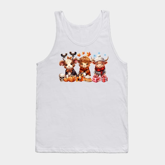 Happy Hallothanksmas Highland Cow #6 Tank Top by Chromatic Fusion Studio